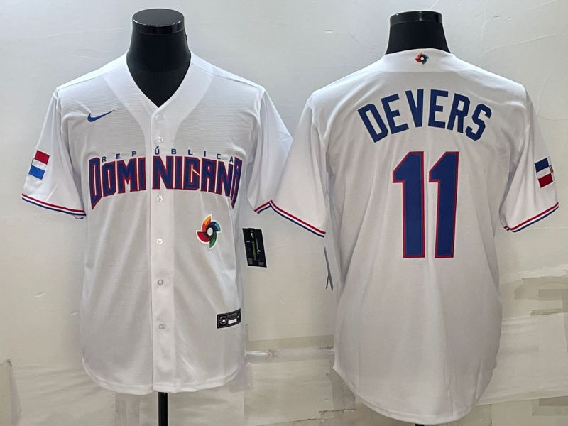 Men 2023 World Cub #11 Devers White Nike MLB Jersey7